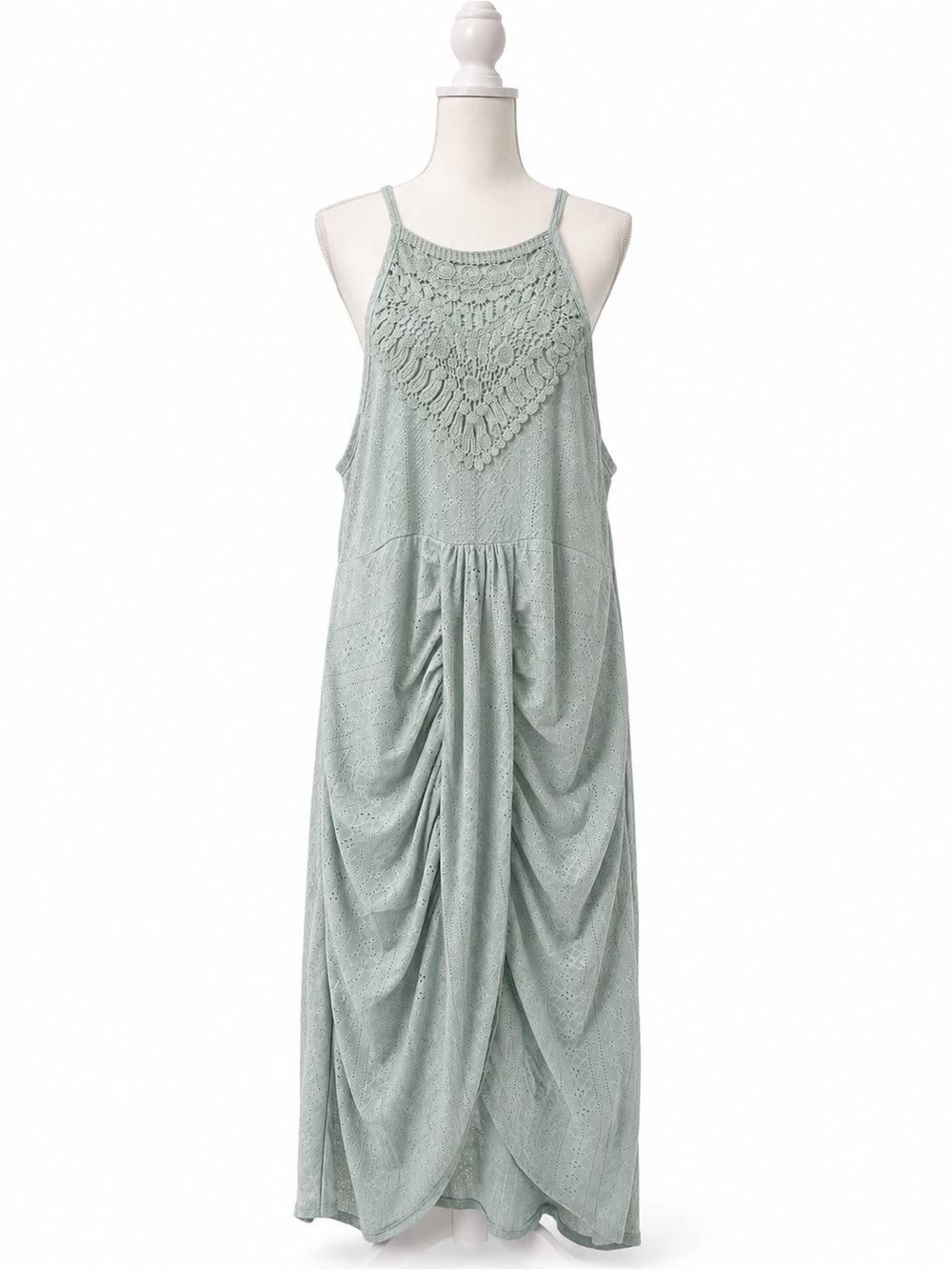Crochet Halter Maxi Dress in Light Sage - Women